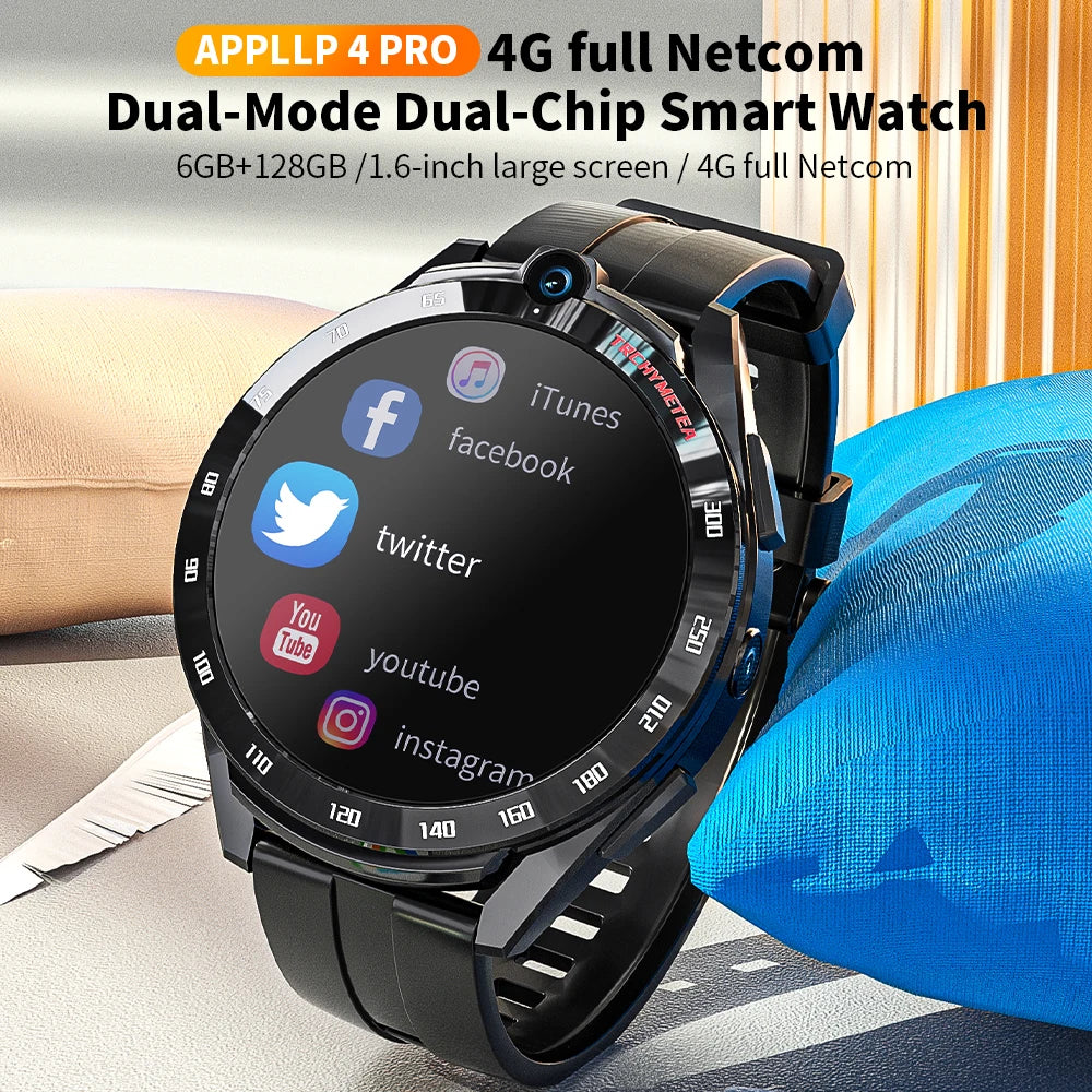 Montre 4G, double caméra HD, 128GB mémoire, GPS, santé, autonomie améliorée