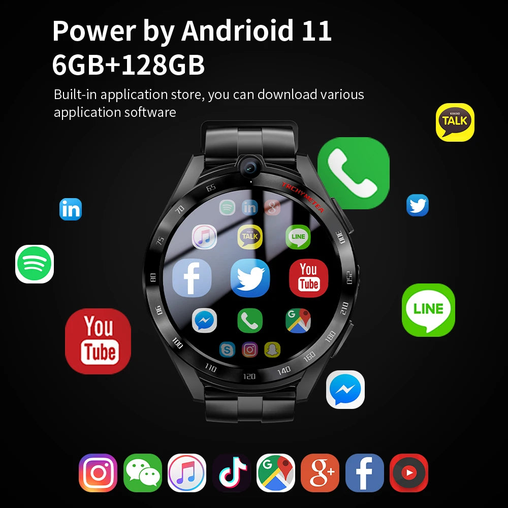 Montre 4G, double caméra HD, 128GB mémoire, GPS, santé, autonomie améliorée